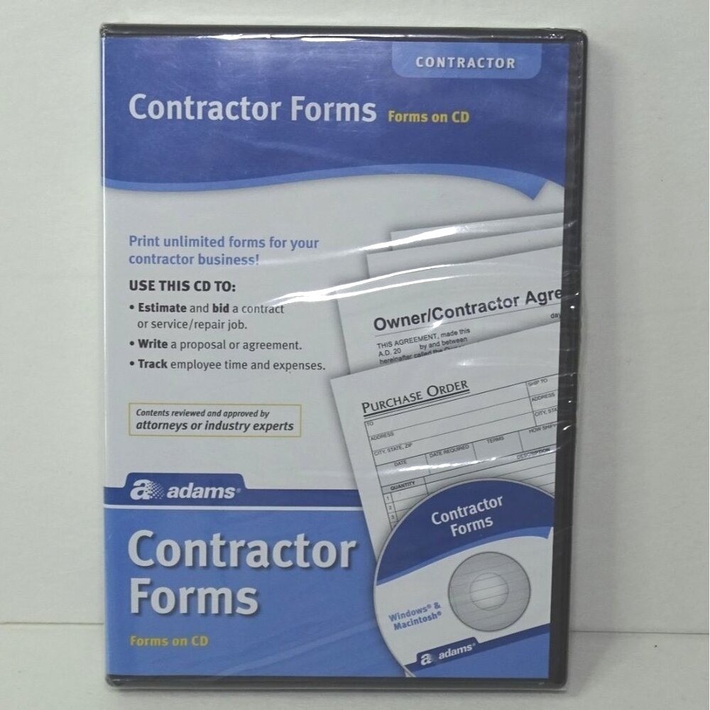 Contractor Forms CD Software Adams Blue White Sealed Case New